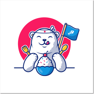 Cute polar bear eating ice cream Posters and Art